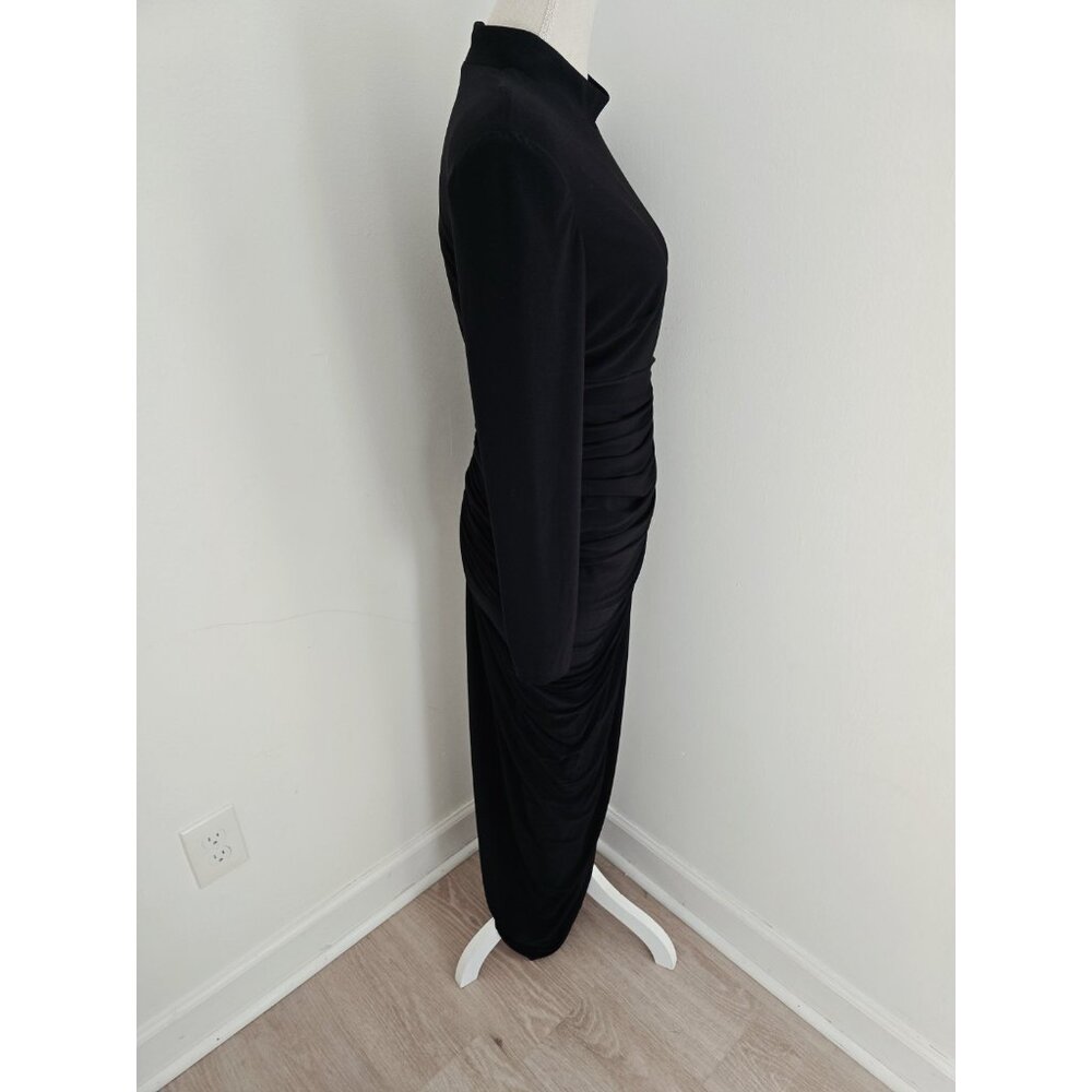 Betsy And Adam Black Bodycon High Slit Long Sleeves Ruched Dress Gown Maxi 10 M - Picture 4 of 11